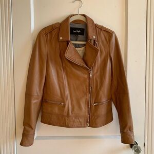 Lord and Taylor light brown leather motorcycle jacket